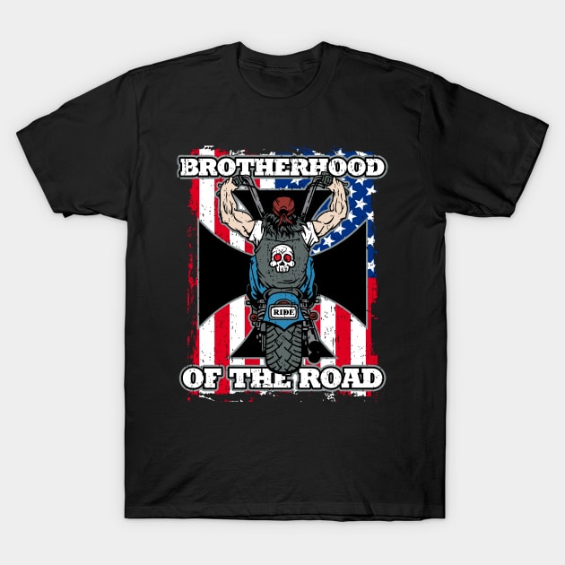 Brotherhood of the Road Biker Flag T-Shirt by EPDROCKS